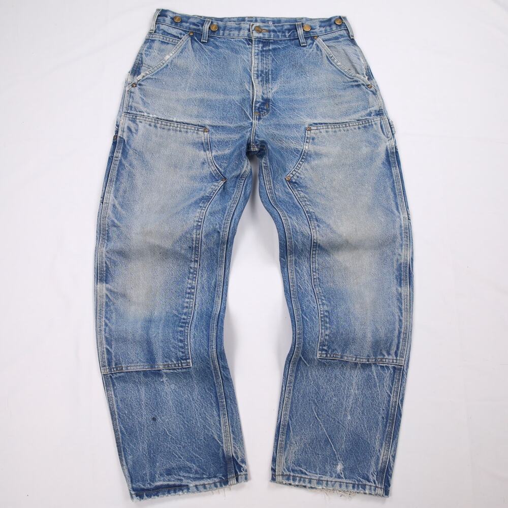 Vintage Carhartt B07 DNM Faded Blue Jeans Denim Double Knee Carpenter Pant 33x29